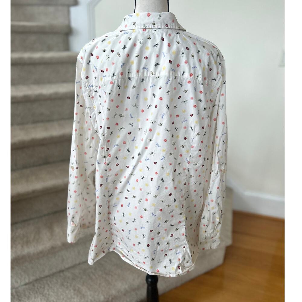 Talbots White BumbleBee Lady Bug Dragonfly Print Long Sleeve Button Down Shirt - Picture 4 of 8